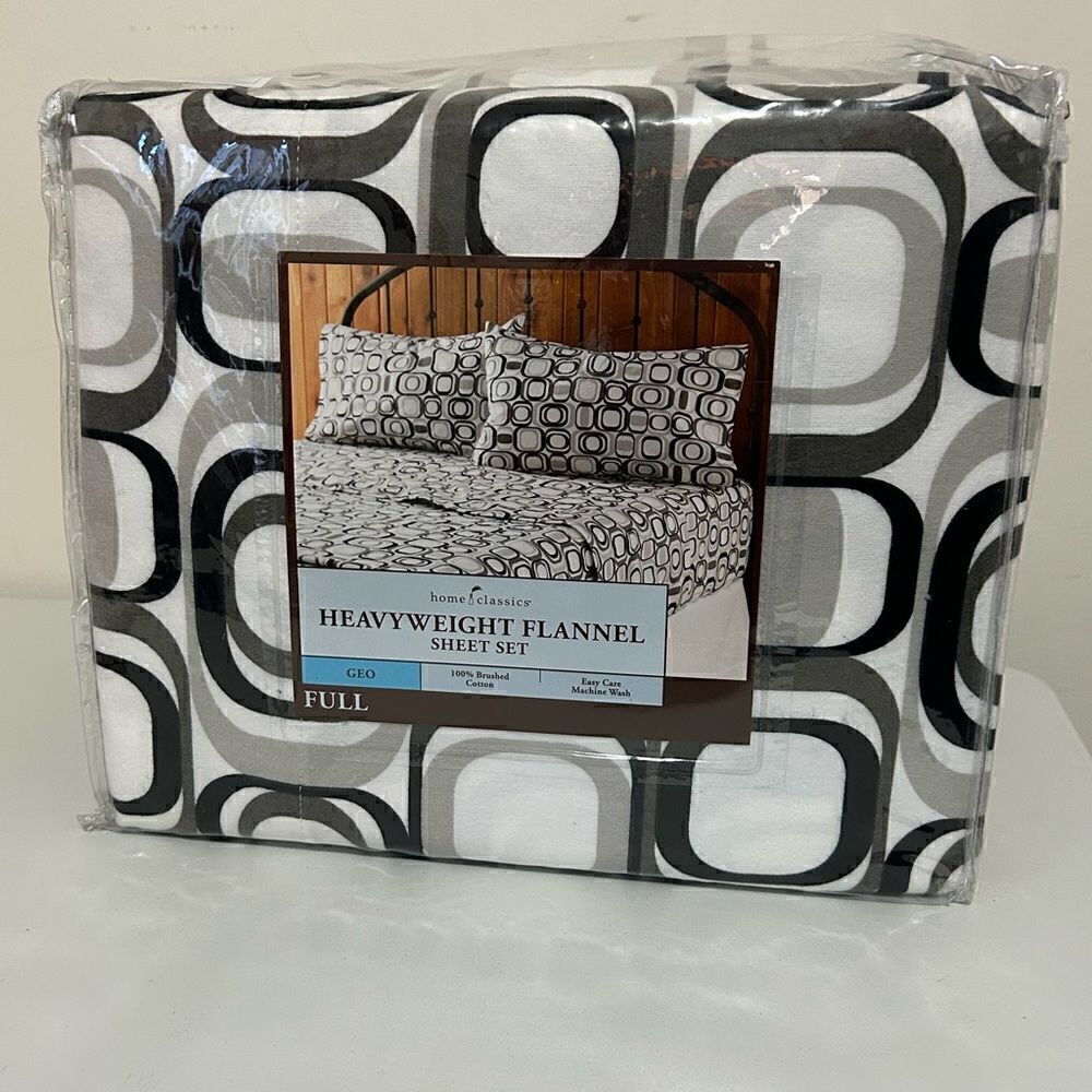 NWT Home Classics Full Size Flannel Sheet Set Heavyweight 100% Cotton Geometric